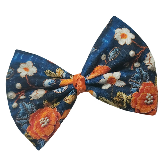 Floral Pumpkins Fabric Hair Bow