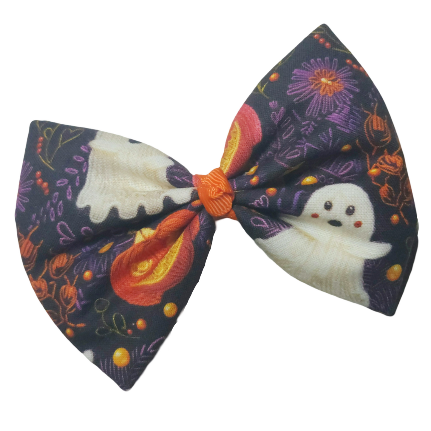 Purple and Orange Halloween Fabric Hair Bow